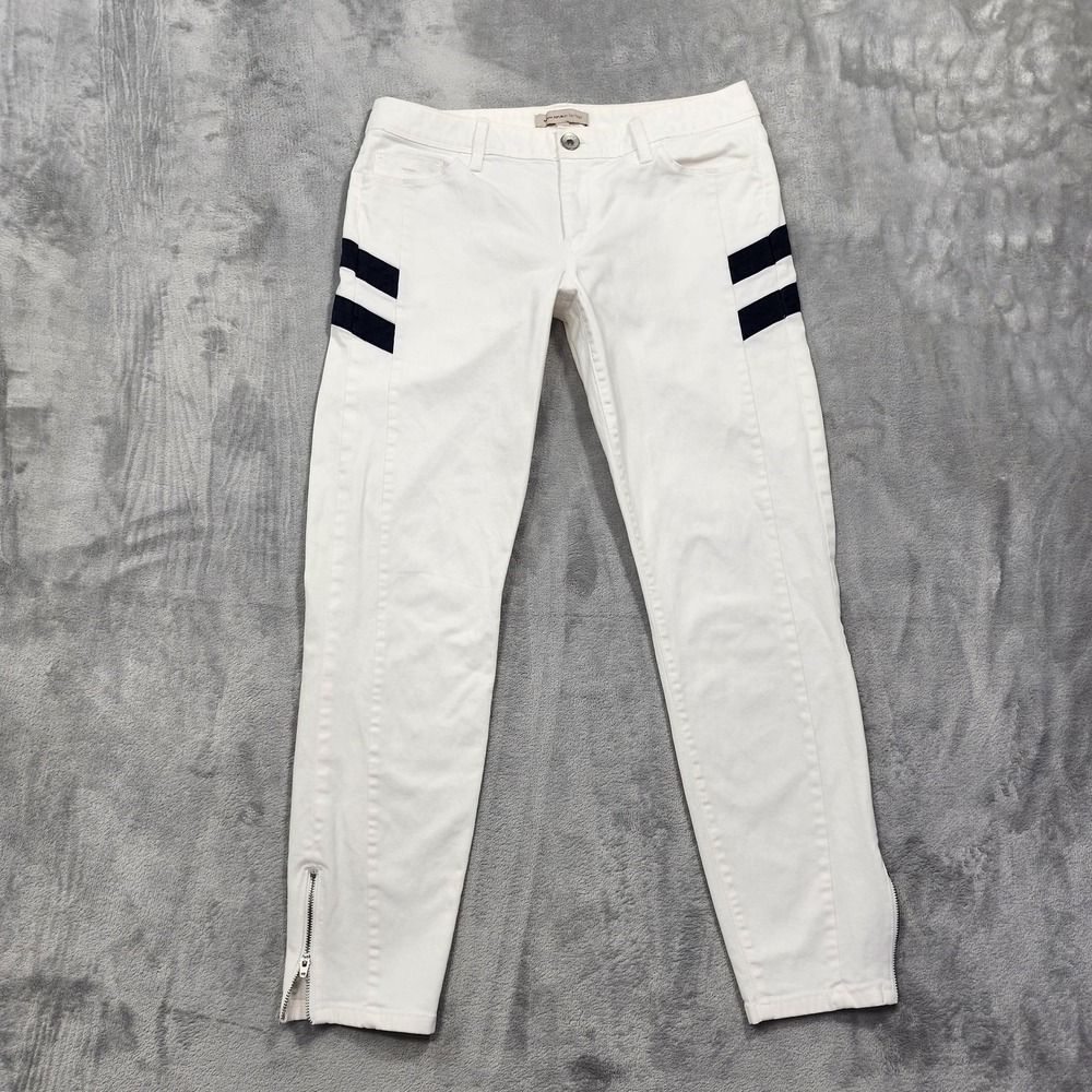 Banana Republic Jeans Womens 29 White Mid Rise Skinny Nautical Striped Ankle Zip